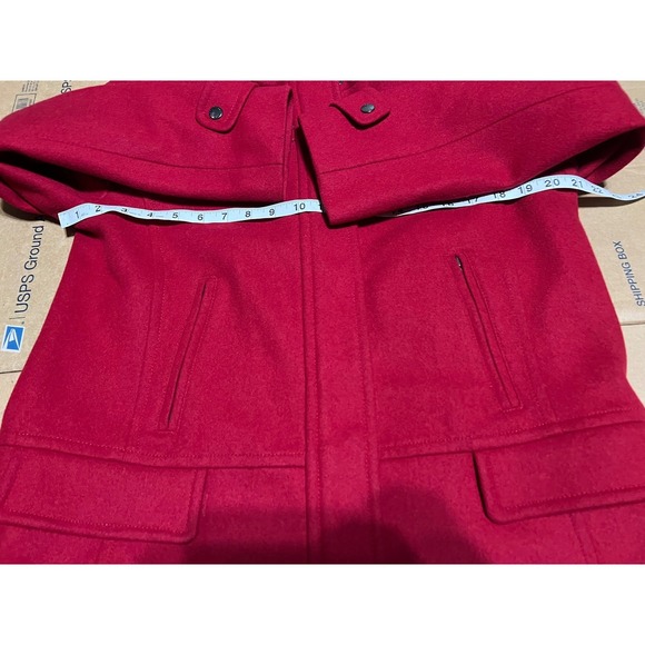 Talbots Red Hooded Wool Blend Coat 10 Toggle Button Snap Closure preppy work - Picture 9 of 10